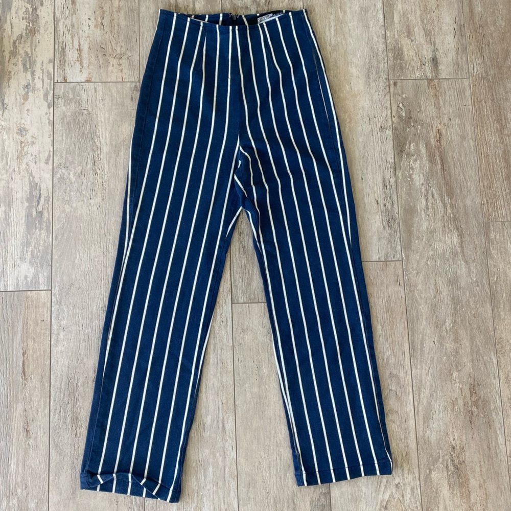 Reformation Marlon Pants Blue and White Stripe